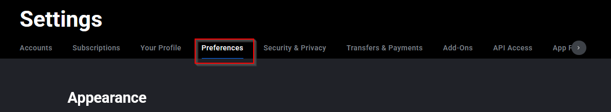 Pannello delle impostazioni di Tradovate con la scheda Preferences selezionata