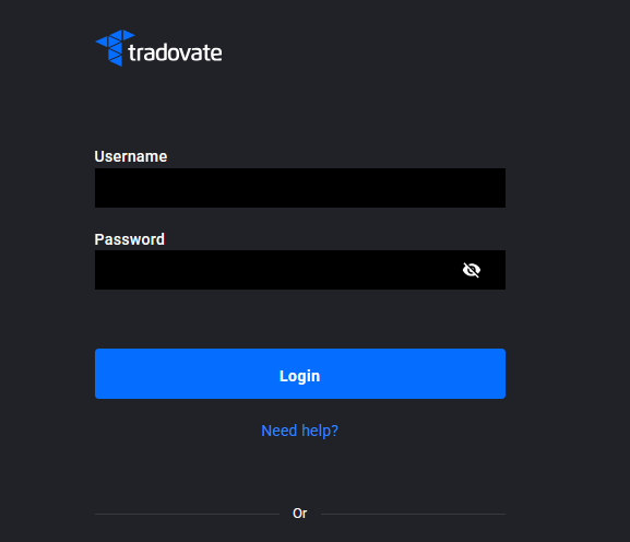 Tradovate login screen shown after selecting Logout, confirming the session has ended