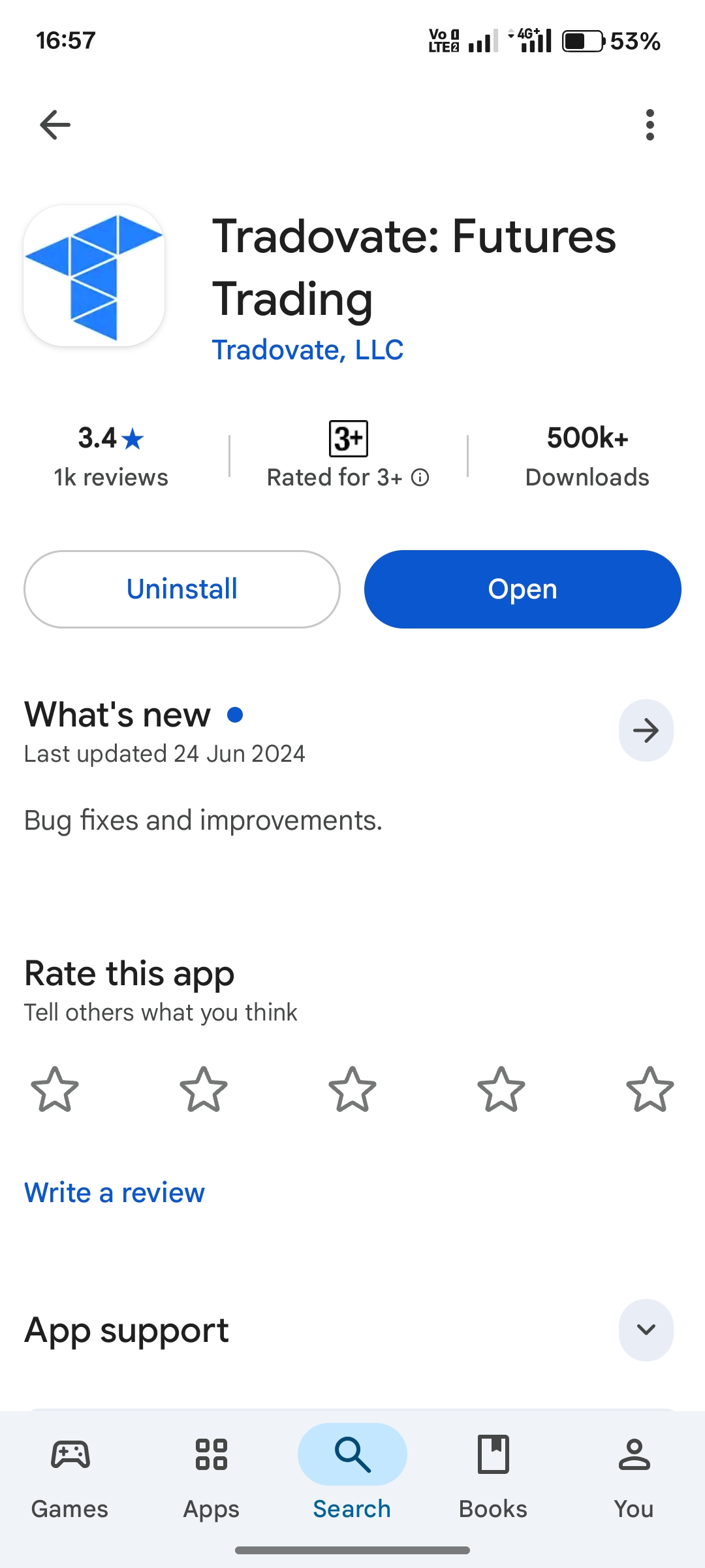 Get and Install buttons for downloading the Tradovate mobile app