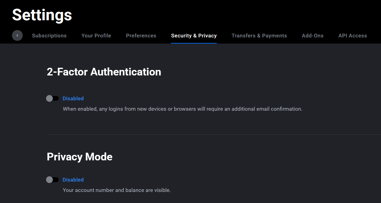 Menu Application Settings ouvert avec l'option My Devices sélectionnée