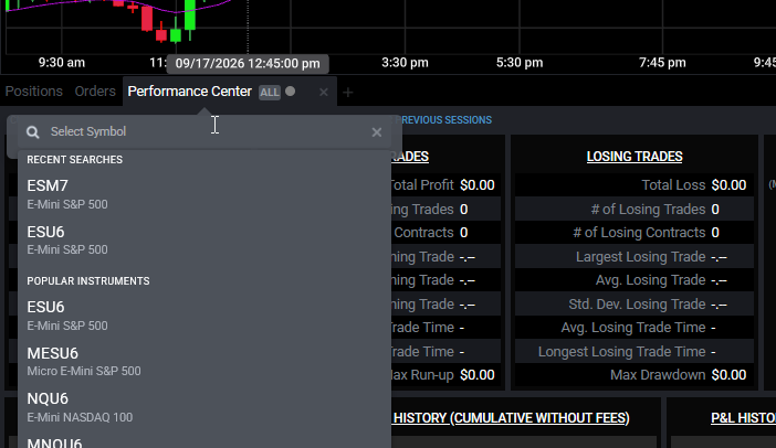 Filtering Performance Center stats by typing a contract symbol in the module tab