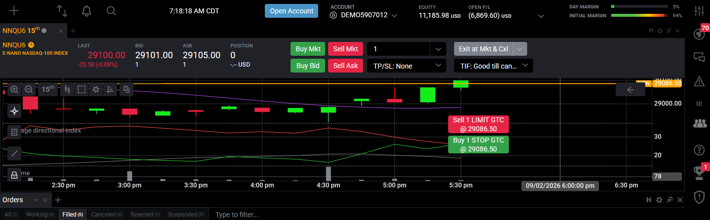 Écran de connexion Tradovate affiché après la déconnexion pour actualiser le module complémentaire TradingView activé